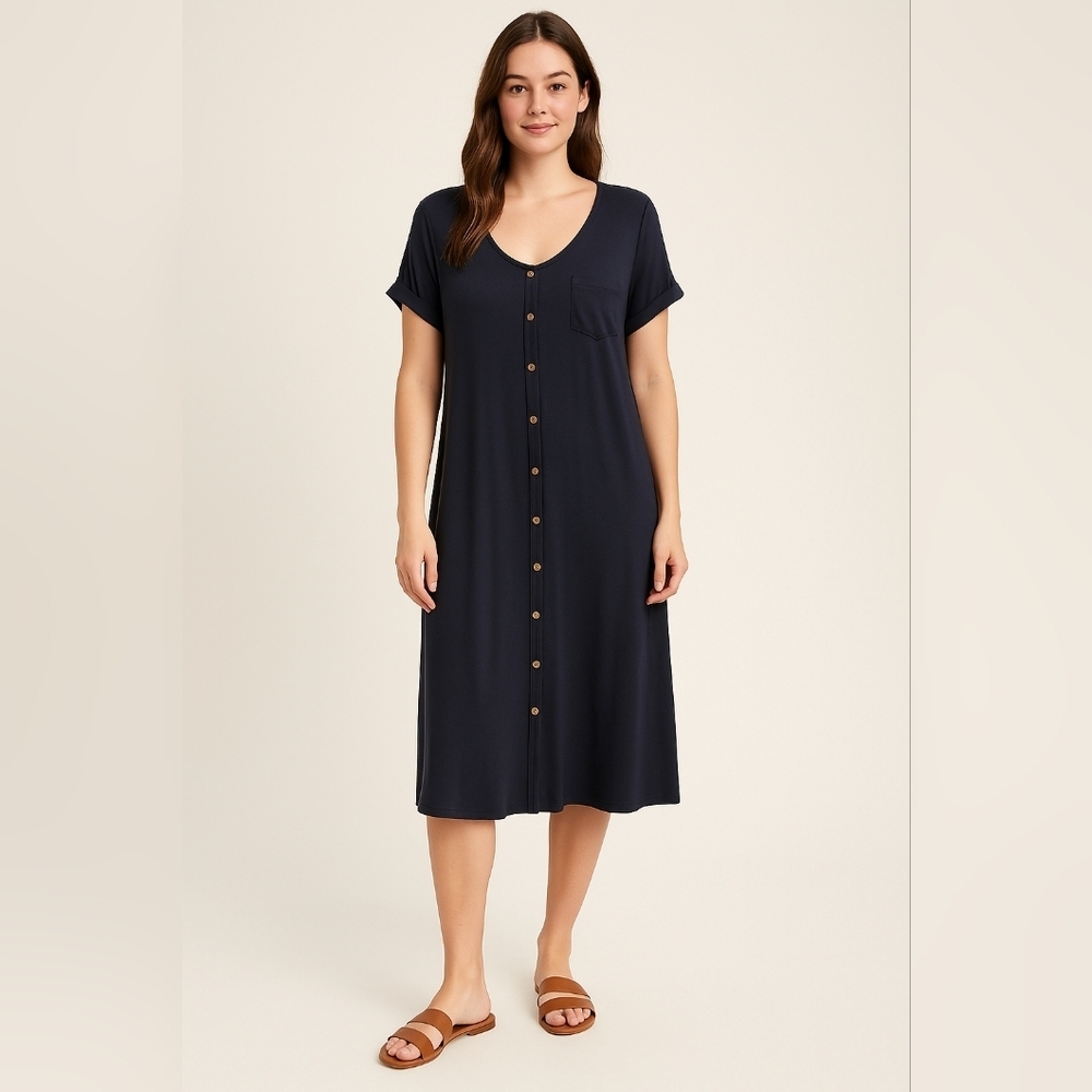 NWT Bloggerlove Navy Blue Button Front Midi Dress Size XL